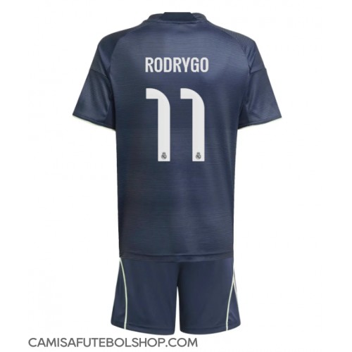 Camisa de time de futebol Real Madrid Rodrygo Goes #11 Replicas 2º Equipamento Infantil 2025-26 Manga Curta (+ Calças curtas)